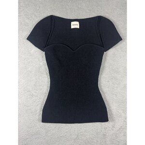 Khaite Ista Cap Sleeve Black Ribbed Sweetheart Neck Knit Top Women’s XS